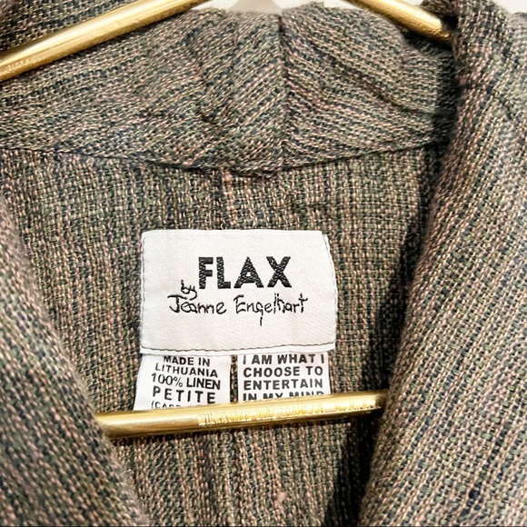 FLAX 100% Linen Brown Multicolor Woven Shawl Collar Snap Front Top/Jacket - Picture 5 of 10